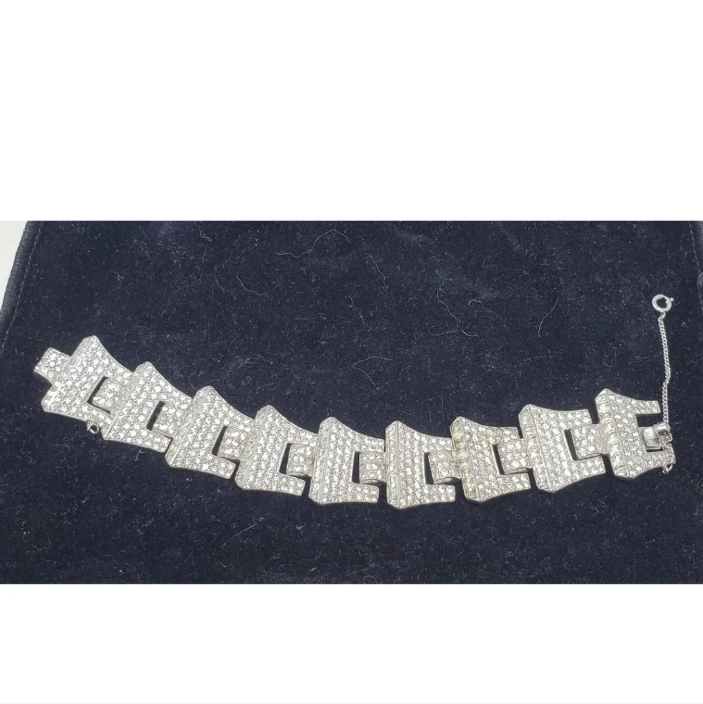 Vintage JOMAZ Joseph Mazer Art Deco Rhinestone Silver Rhodium Plated Bracelet - Picture 4 of 8
